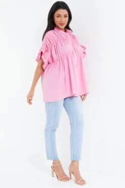 Pink Button Ruched Blouse -Princess Style Shop 00100037995 XS