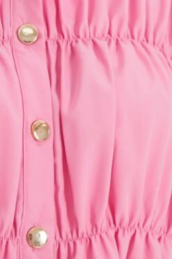 Pink Button Ruched Blouse -Princess Style Shop 00100037995 ZS