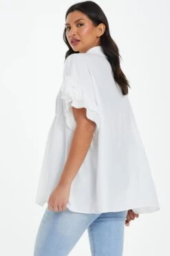 White Button Ruched Blouse -Princess Style Shop 00100037996 XB