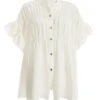 White Button Ruched Blouse -Princess Style Shop 00100037996 ZM