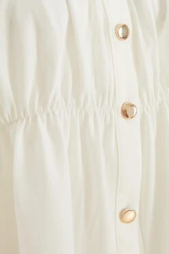 White Button Ruched Blouse -Princess Style Shop 00100037996 ZS