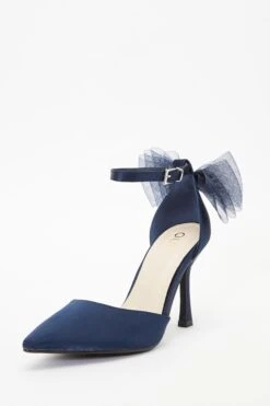 Navy Satin Organza Bow Court Heels -Princess Style Shop 00100038001 XB
