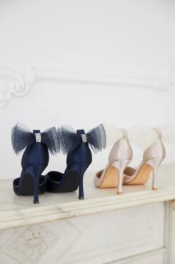 Navy Satin Organza Bow Court Heels -Princess Style Shop 00100038001 XS