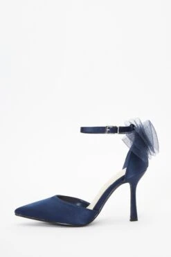 Navy Satin Organza Bow Court Heels
