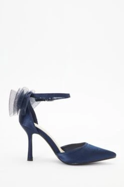 Navy Satin Organza Bow Court Heels -Princess Style Shop 00100038001 ZS