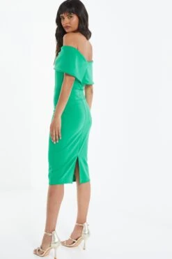 Green Bardot Bow Midi Dress -Princess Style Shop 00100038010 XB