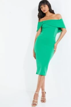 Green Bardot Bow Midi Dress -Princess Style Shop 00100038010 XM