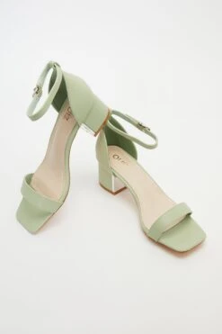 Sage Faux Leather Low Heeled Sandals -Princess Style Shop 00100038011 XS