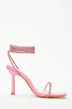Pink Satin Clear Ankle Tie Heeled Sandals -Princess Style Shop 00100038023 ZS