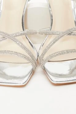 Silver Diamante Strappy Heeled Sandals -Princess Style Shop 00100038027 ZB