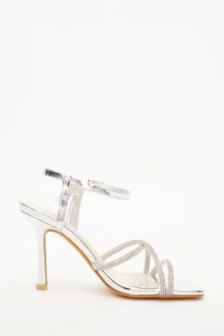 Silver Diamante Strappy Heeled Sandals -Princess Style Shop 00100038027 ZS