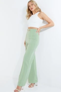 Sage Buckle Palazzo Trousers -Princess Style Shop 00100038052 XS