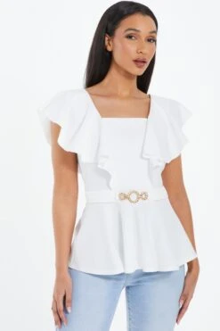 Cream Frill Sleeve Peplum Top -Princess Style Shop 00100038060 XM