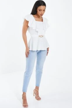 Cream Frill Sleeve Peplum Top -Princess Style Shop 00100038060 XS