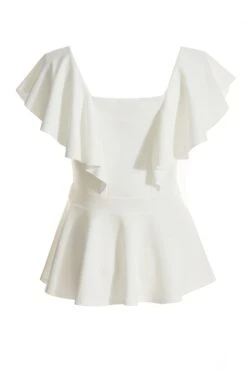 Cream Frill Sleeve Peplum Top -Princess Style Shop 00100038060 ZB