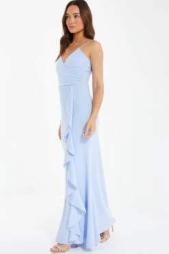 Light Blue Embellished Frill Maxi Dress -Princess Style Shop 00100038071 XS