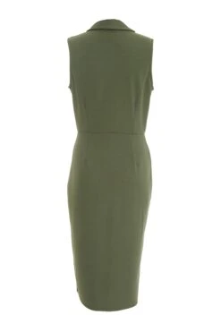 Khaki Wrap Sleeveless Midi Dress -Princess Style Shop 00100038089 ZB