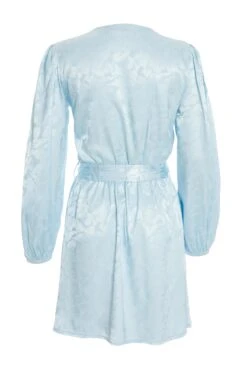 Light Blue Satin Jacquard Wrap Mini Dress -Princess Style Shop 00100038105 ZB