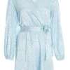 Light Blue Satin Jacquard Wrap Mini Dress -Princess Style Shop 00100038105 ZM