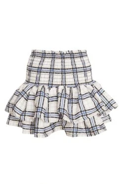 White Check Print Ruched Frill Mini Skirt -Princess Style Shop 00100038133 ZB