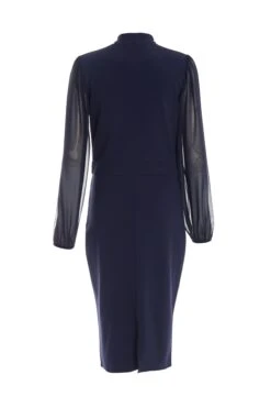 Navy Chiffon Sleeve Buckle Midi Dress -Princess Style Shop 00100038135 ZB
