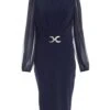 Navy Chiffon Sleeve Buckle Midi Dress -Princess Style Shop 00100038135 ZM