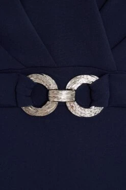 Navy Chiffon Sleeve Buckle Midi Dress -Princess Style Shop 00100038135 ZS