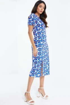 Royal Blue Floral Midi Dress -Princess Style Shop 00100038137 XS