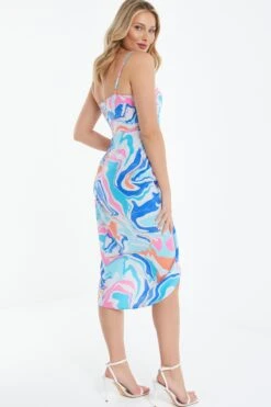 Multicolored Marble Print Ruched Midi Dress -Princess Style Shop 00100038204 XB