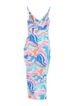Multicolored Marble Print Ruched Midi Dress -Princess Style Shop 00100038204 ZB