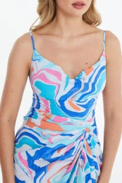 Multicolored Marble Print Ruched Midi Dress -Princess Style Shop 00100038204 ZS