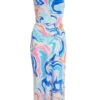 Multicolored Marble Print Midaxi Dress -Princess Style Shop 00100038205 ZM