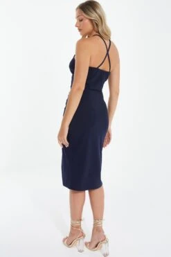 Navy Flower Ruched Midi Dress -Princess Style Shop 00100038206 XB