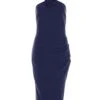 Navy Flower Ruched Midi Dress -Princess Style Shop 00100038206 ZM