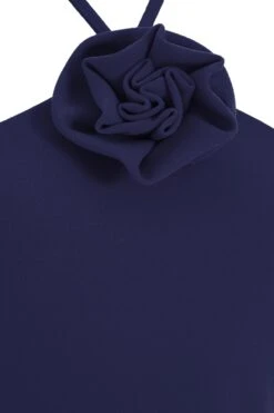 Navy Flower Ruched Midi Dress -Princess Style Shop 00100038206 ZS