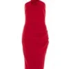 Red Flower Ruched Midi Dress -Princess Style Shop 00100038207 ZM