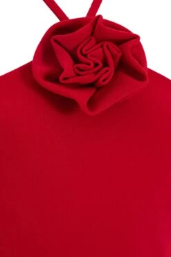 Red Flower Ruched Midi Dress -Princess Style Shop 00100038207 ZS