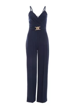 Navy Buckle Sleeveless Jumpsuit