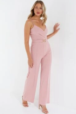Light Pink Buckle Sleeveless Jumpsuit -Princess Style Shop 00100038215 XS