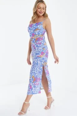 Blue Animal Print Split Midaxi Dress -Princess Style Shop 00100038228 XS