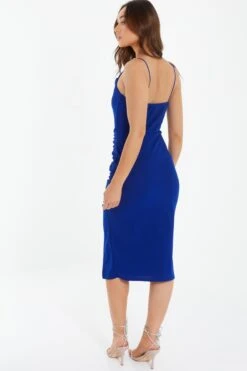 Royal Blue Ruched Bodycon Midi Dress -Princess Style Shop 00100038259 XB