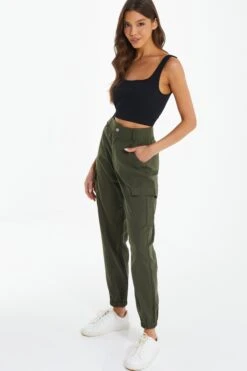 Khaki Zip Detail Cargo Trouser -Princess Style Shop 00100038272 XS