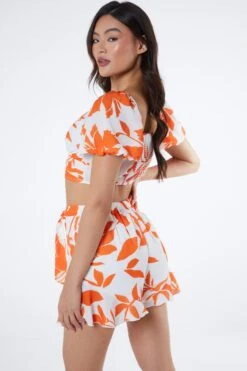 Orange Floral Frill Shorts -Princess Style Shop 00100038283 XB