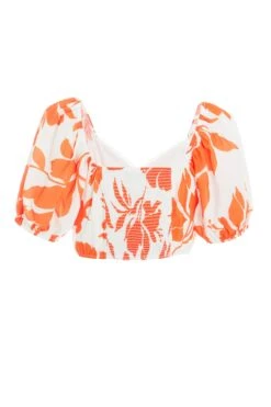 Orange Floral Frill Crop Top -Princess Style Shop 00100038284 ZB