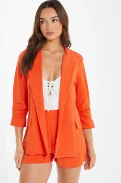 Orange Ruched Sleeve Blazer -Princess Style Shop 00100038285 XM