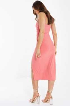 Coral Wrap Split Midi Dress -Princess Style Shop 00100038288 XB