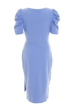 Pale Blue Wrap Puff Sleeve Midi Dress -Princess Style Shop 00100038299 ZB