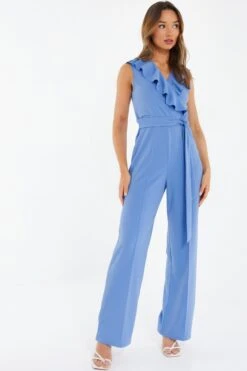 Pale Blue Frill Wrap Palazzo Jumpsuit -Princess Style Shop 00100038300 XM