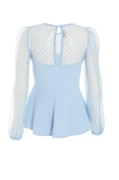 Light Blue Mesh Peplum Top -Princess Style Shop 00100038321 ZB