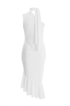 White Asymmetric Frill Bodycon Midi Dress -Princess Style Shop 00100038323 ZB